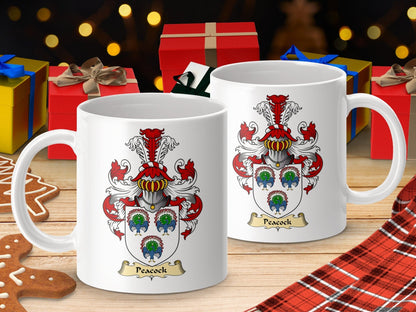 Physical Item 11oz / White Peacock Clan Coat Of Arms Scottish Clan Emblem Mug