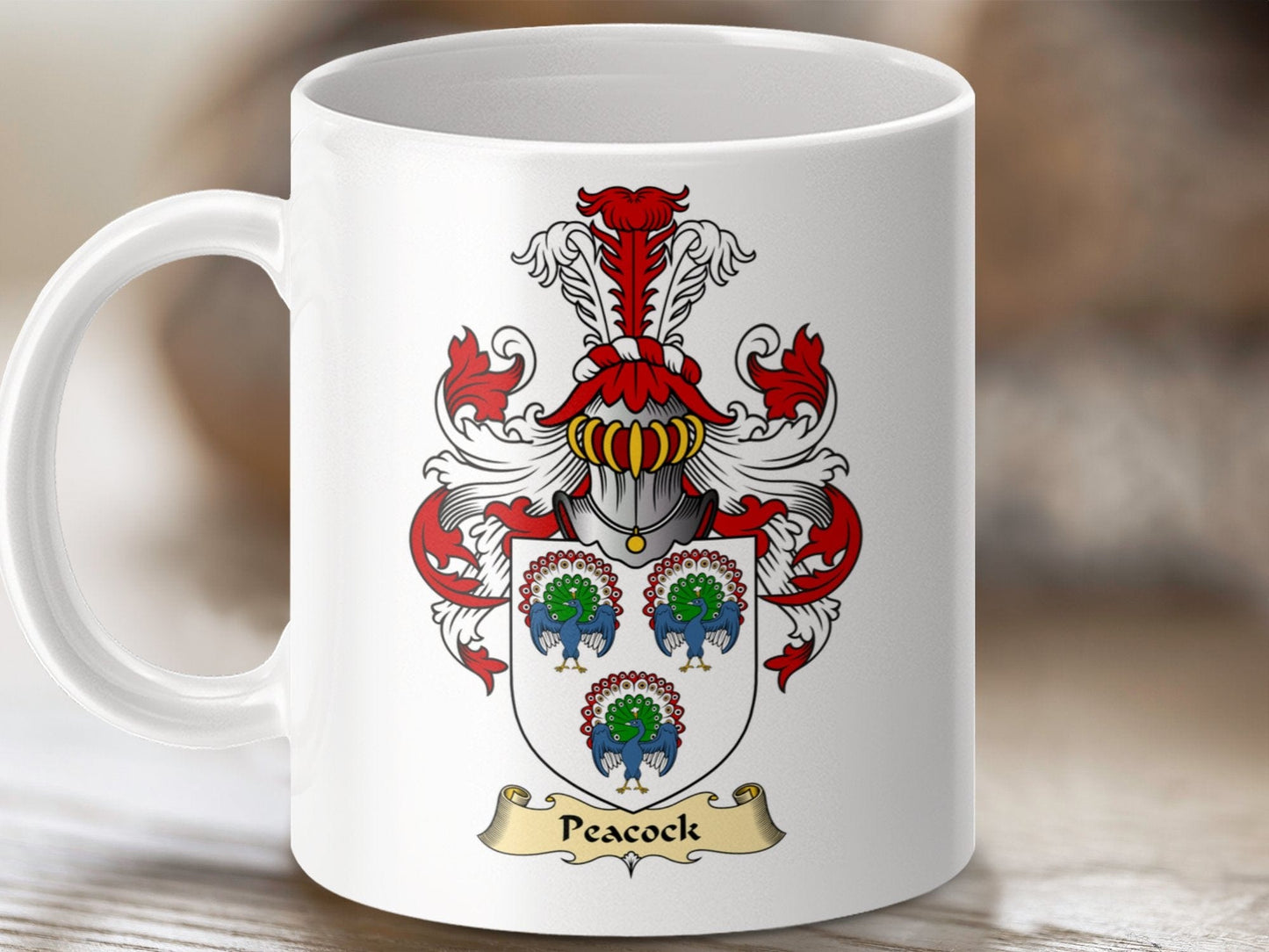 Physical Item 11oz / White Peacock Clan Coat Of Arms Scottish Clan Emblem Mug