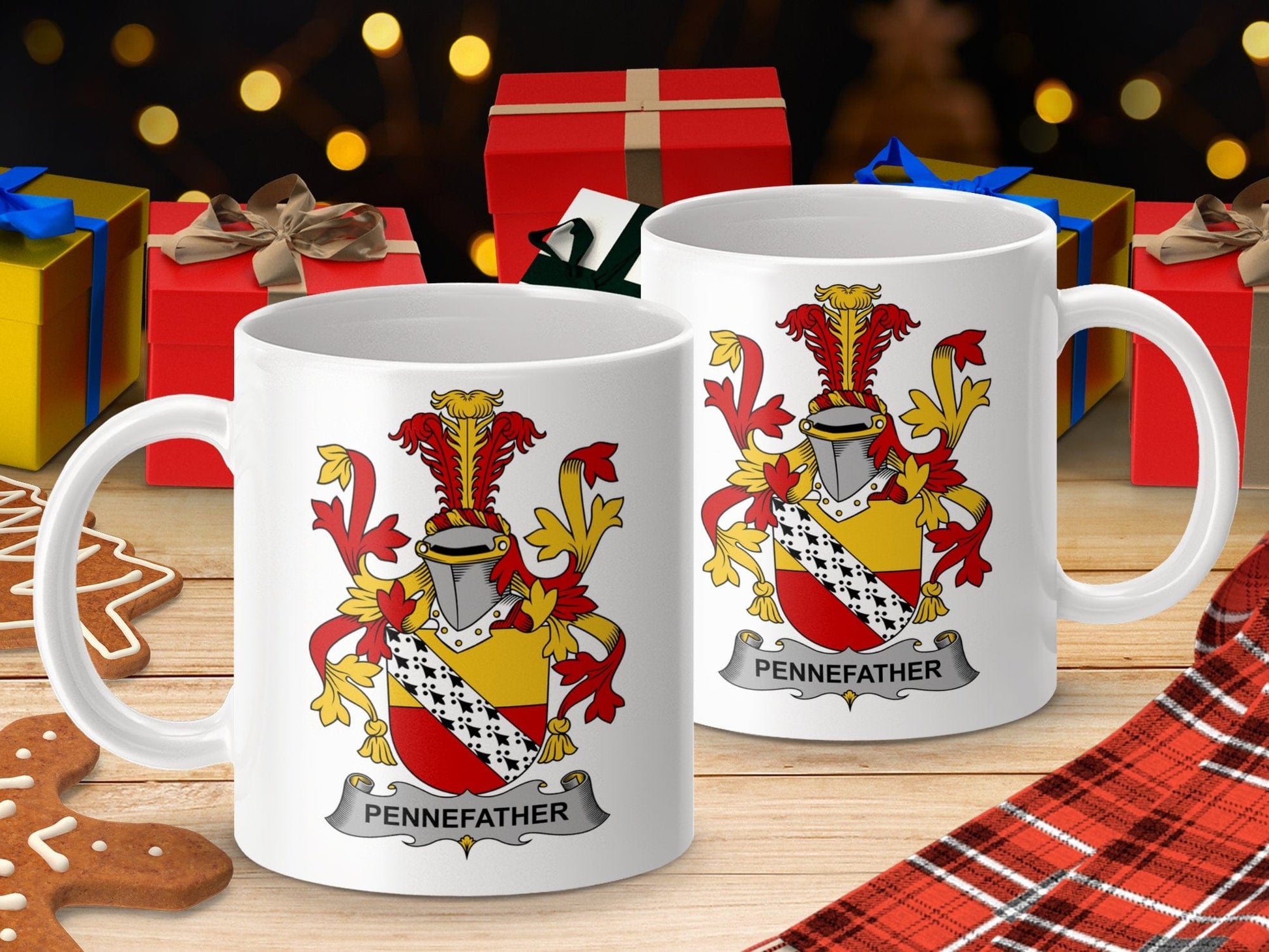 Physical Item 11oz / White Pennefather Surname Irish Heraldry Ceramic Mug