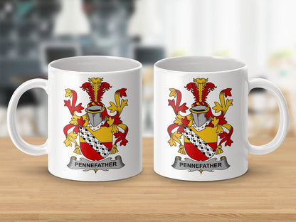 Physical Item 11oz / White Pennefather Surname Irish Heraldry Ceramic Mug