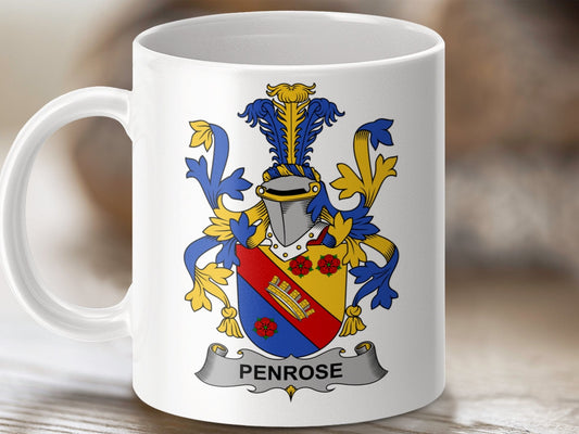 Physical Item 11oz / White Penrose Surname Irish Heraldry Ceramic Mug