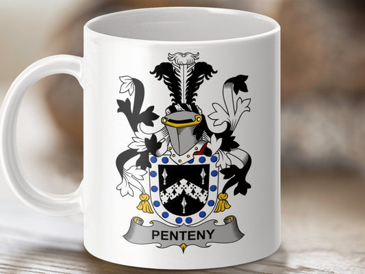 Physical Item 11oz / White Penteny Surname Irish Heraldry Ceramic Mug