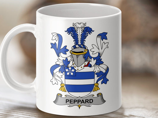 Physical Item 11oz / White Peppard Surname Irish Heraldry Ceramic Mug