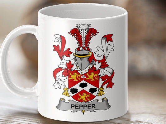 Physical Item 11oz / White Pepper Surname Irish Heraldry Ceramic Mug