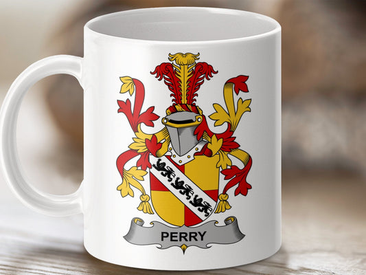 Physical Item 11oz / White Perry Surname Irish Heraldry Ceramic Mug