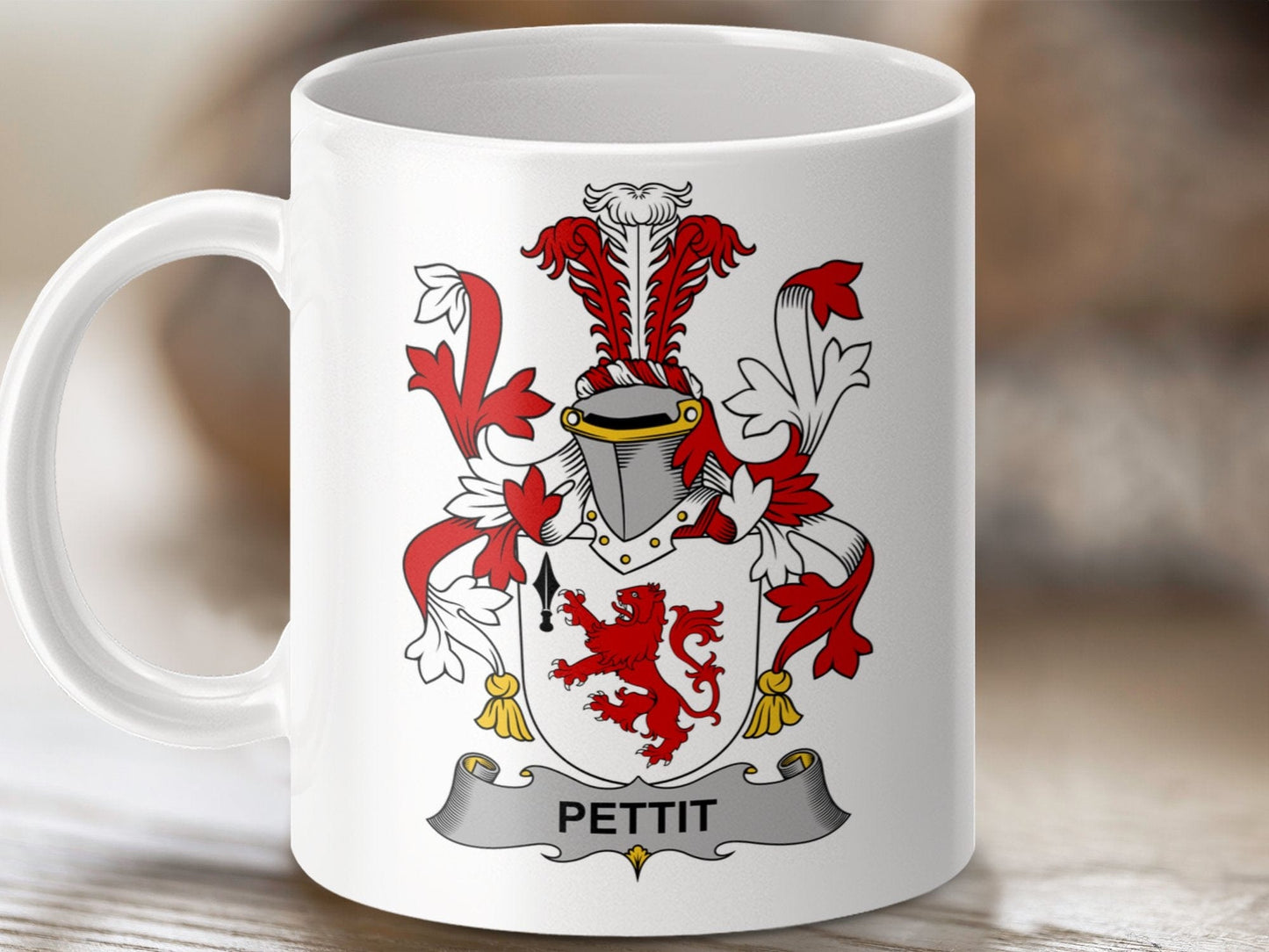 Physical Item 11oz / White Pettit Surname Irish Heraldry Ceramic Mug