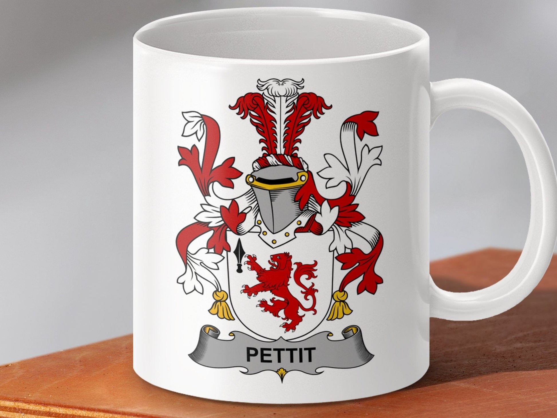 Physical Item 11oz / White Pettit Surname Irish Heraldry Ceramic Mug