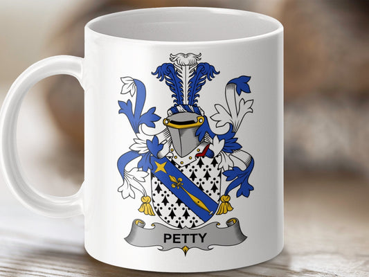 Physical Item 11oz / White Petty Surname Irish Heraldry Ceramic Mug