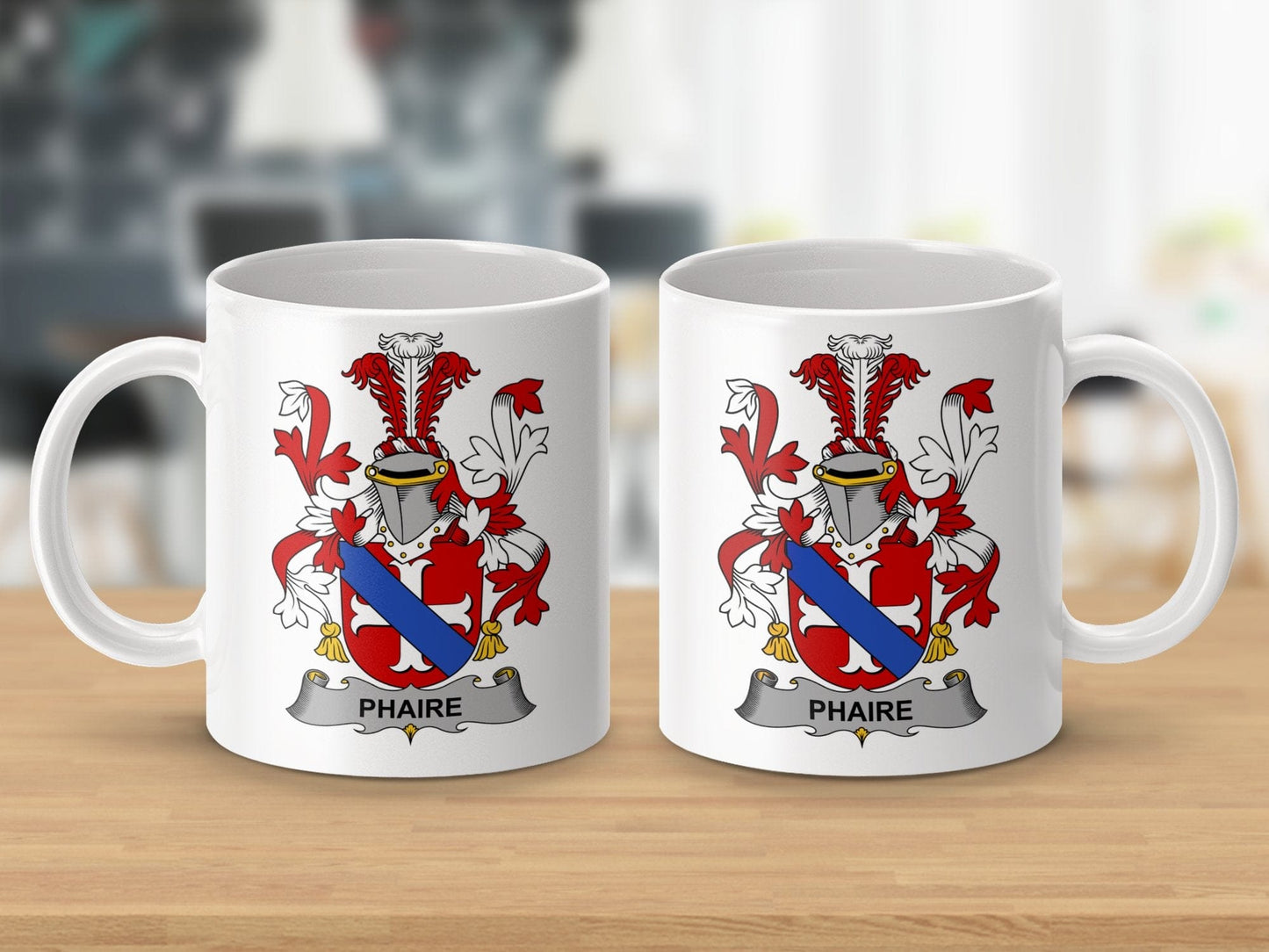 Physical Item 11oz / White Phaire Surname Irish Heraldry Ceramic Mug