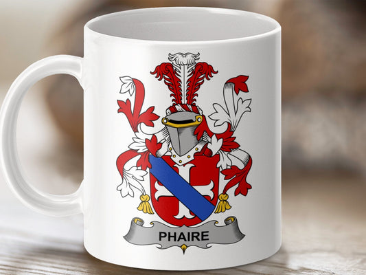 Physical Item 11oz / White Phaire Surname Irish Heraldry Ceramic Mug