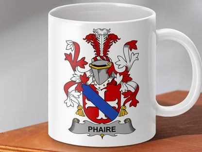 Physical Item 11oz / White Phaire Surname Irish Heraldry Ceramic Mug