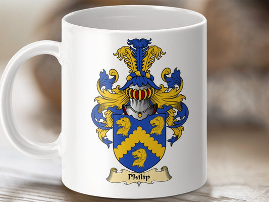 Physical Item 11oz / White Philip Clan Coat Of Arms Scottish Heritage Mug