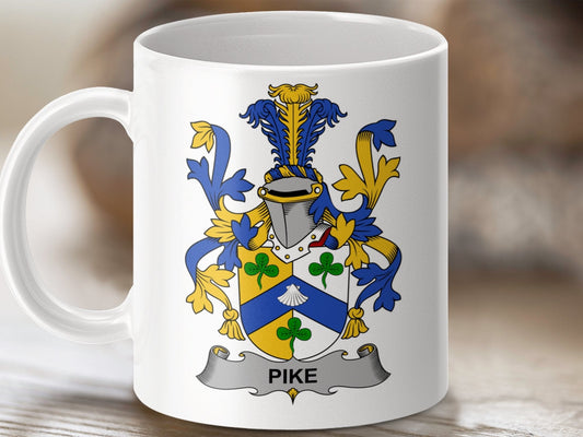 Physical Item 11oz / White Pike Surname Irish Heraldry Ceramic Mug