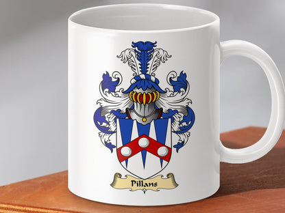 Physical Item 11oz / White Pillans Clan Coat Of Arms Scottish Mug