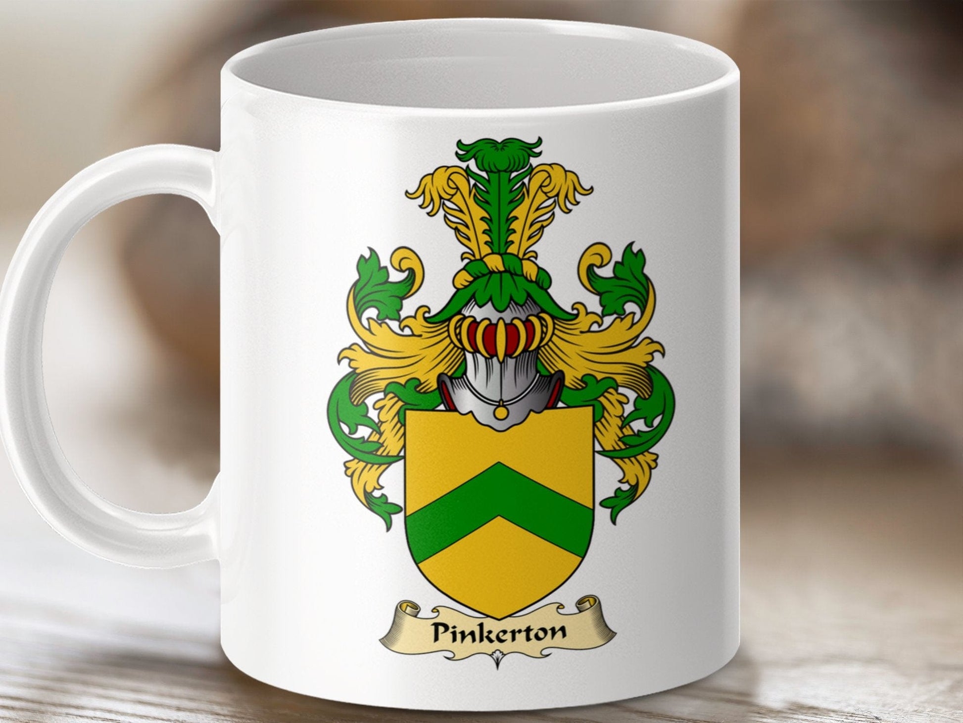 Physical Item 11oz / White Pinkerton Clan Coat Of Arms Scottish Mug