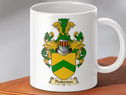 Physical Item 11oz / White Pinkerton Clan Coat Of Arms Scottish Mug