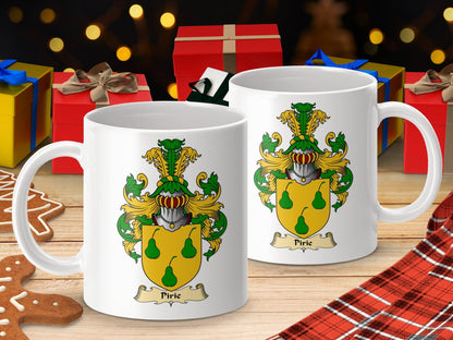 Physical Item 11oz / White Pirie Clan Coat Of Arms Scottish Mug