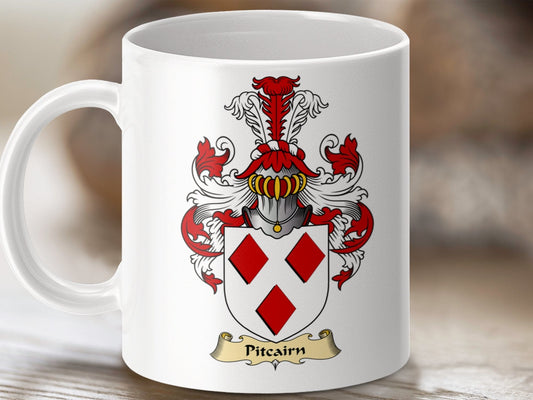 Physical Item 11oz / White Pitcairn Clan Coat Of Arms Scottish Mug