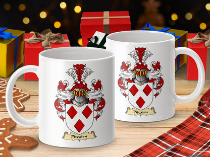 Physical Item 11oz / White Pitcairn Clan Coat Of Arms Scottish Mug