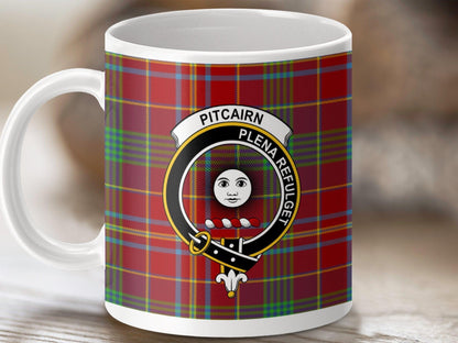 Physical Item 11oz / White Pitcairn Clan Crest Tartan Scottish Mug