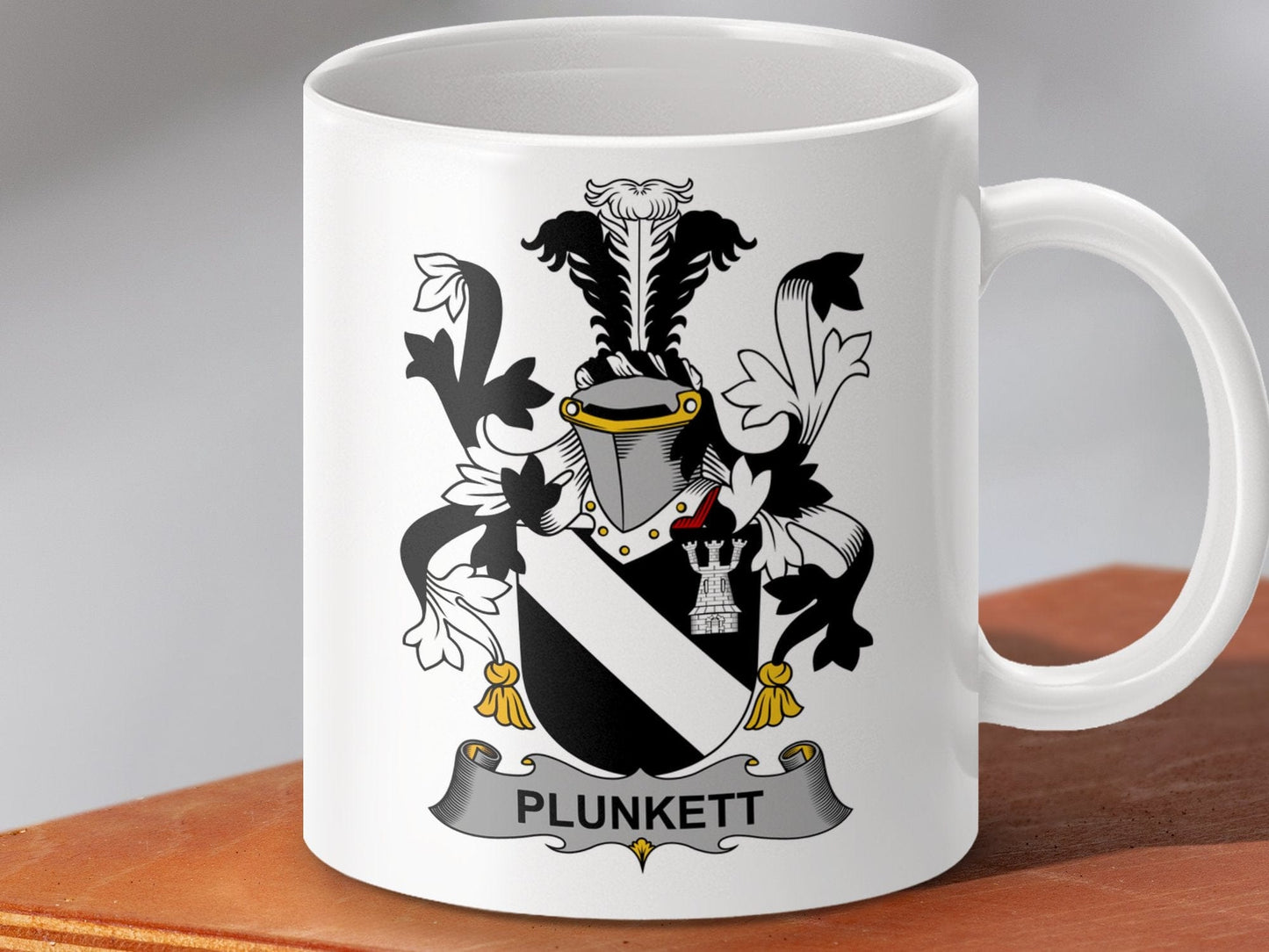 Physical Item 11oz / White Plunkett Surname Irish Heraldry Coat of Arms Mug