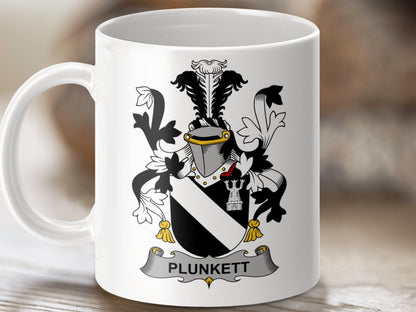 Physical Item 11oz / White Plunkett Surname Irish Heraldry Coat of Arms Mug