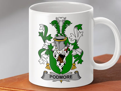 Physical Item 11oz / White Podmore Surname Irish Heraldry Ceramic Mug