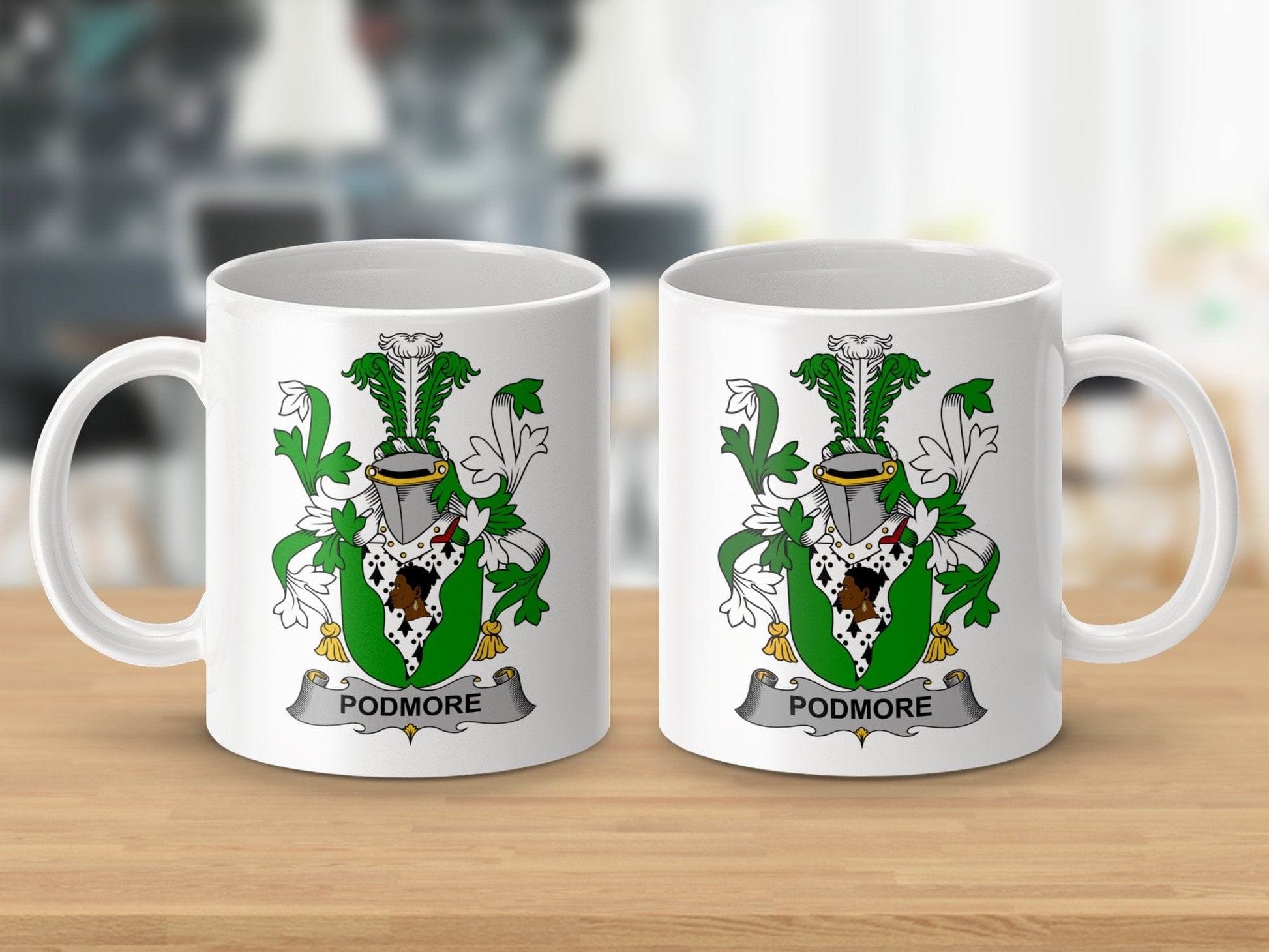 Physical Item 11oz / White Podmore Surname Irish Heraldry Ceramic Mug