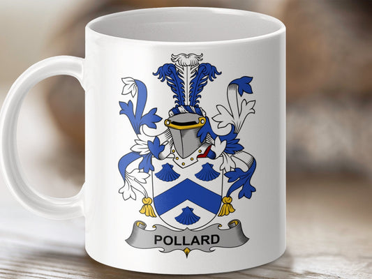 Physical Item 11oz / White Pollard Surname Irish Heraldry Ceramic Mug