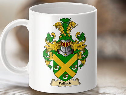 Physical Item 11oz / White Pollock Clan Coat Of Arms Scottish Mug