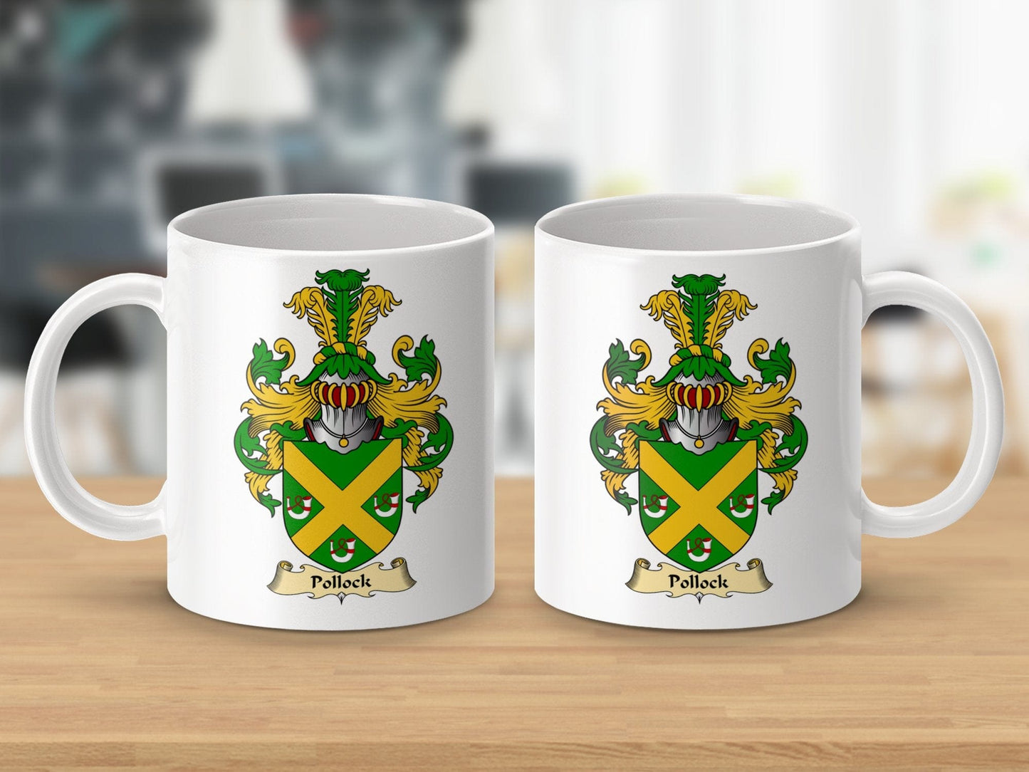 Physical Item 11oz / White Pollock Clan Coat Of Arms Scottish Mug