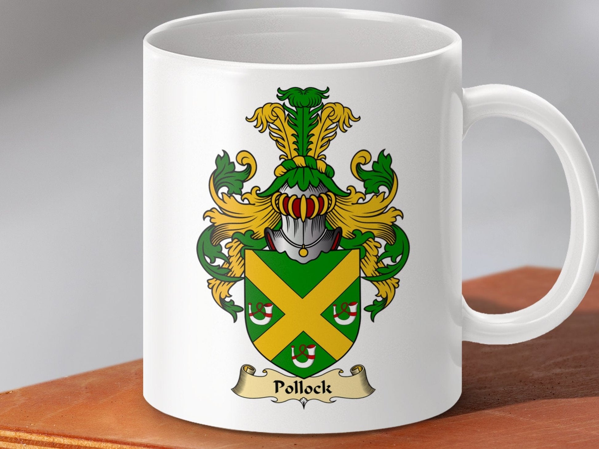 Physical Item 11oz / White Pollock Clan Coat Of Arms Scottish Mug