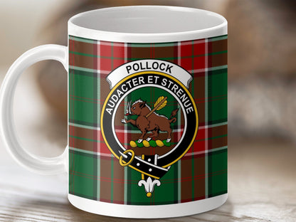 Physical Item 11oz / White Pollock Clan Scottish Tartan Plaid Design Mug