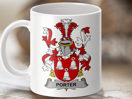 Physical Item 11oz / White Porter Surname Irish Heraldry Ceramic Mug