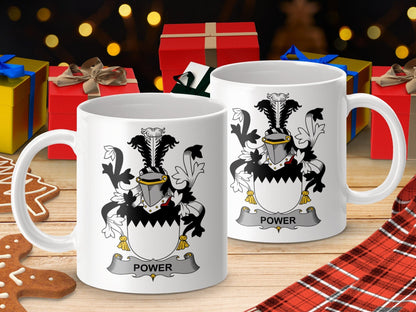 Physical Item 11oz / White Power Surname Irish Heraldry Coat of Arms Mug