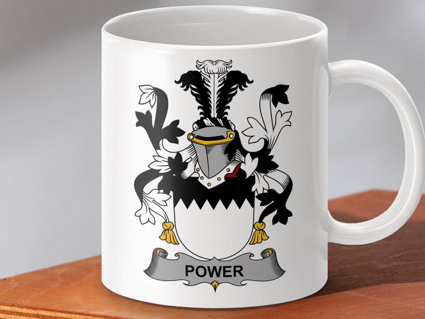 Physical Item 11oz / White Power Surname Irish Heraldry Coat of Arms Mug