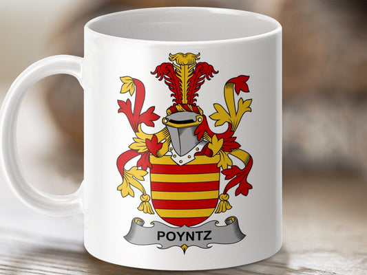 Physical Item 11oz / White Poyntz Surname Irish Heraldry Ceramic Mug