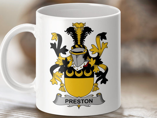 Physical Item 11oz / White Preston Surname Irish Heraldry Ceramic Mug