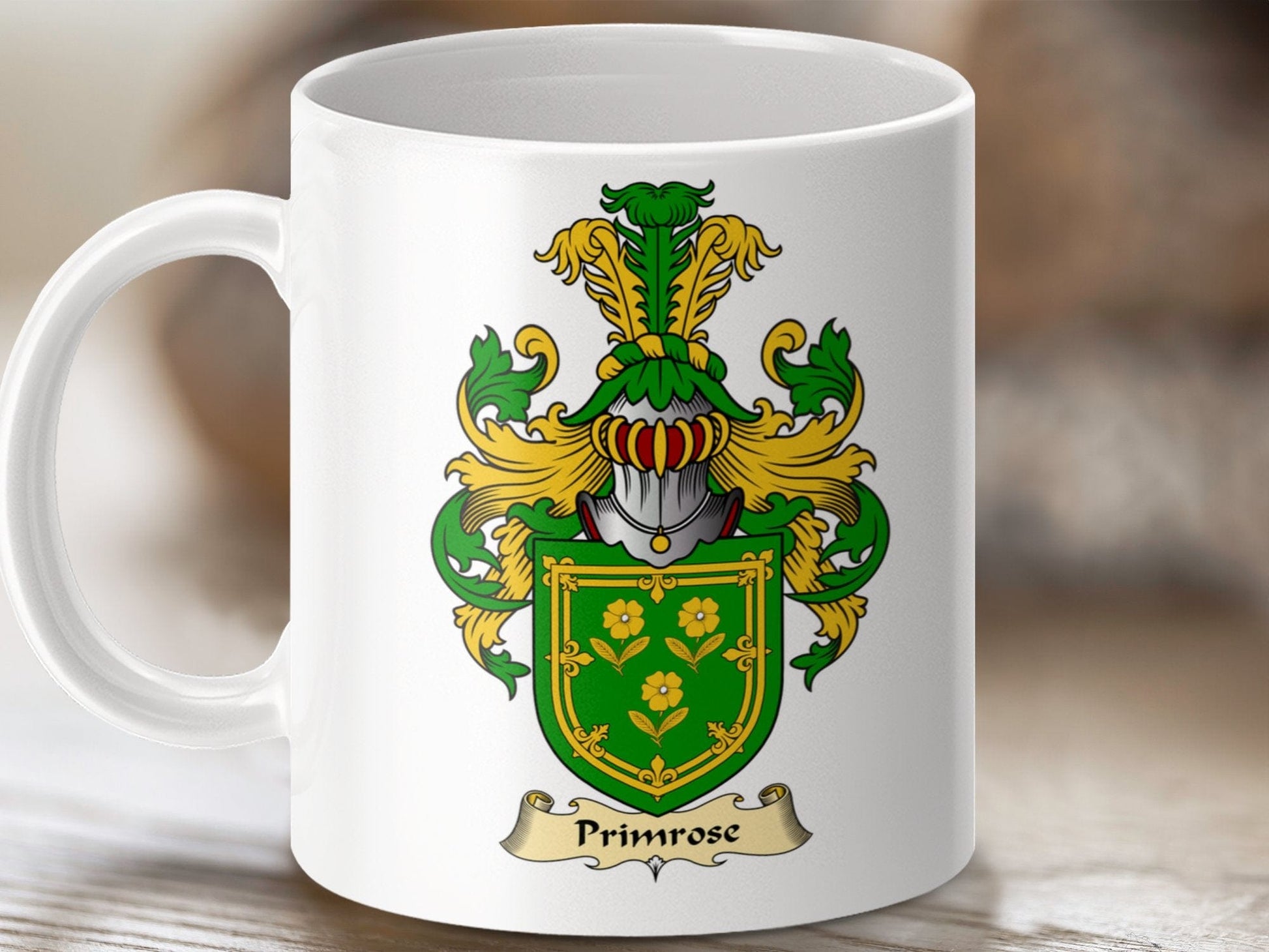 Physical Item 11oz / White Primrose Clan Coat Of Arms Scottish Mug