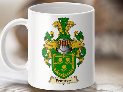 Physical Item 11oz / White Primrose Clan Coat Of Arms Scottish Mug