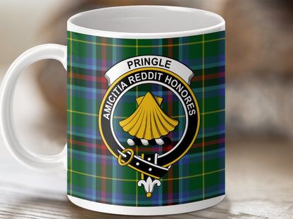 Physical Item 11oz / White Pringle Clan Crest Tartan Scottish Mug