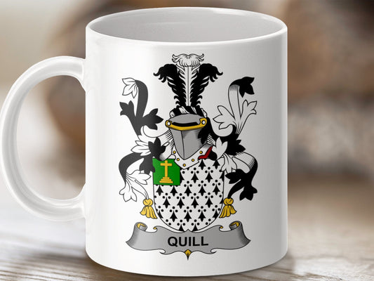 Physical Item 11oz / White Quill Surname Irish Heraldry Ceramic Mug