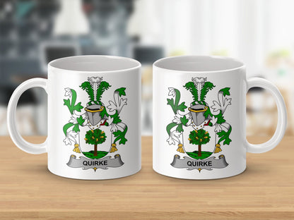 Physical Item 11oz / White Quirke Surname Irish Heraldry Ceramic Mug