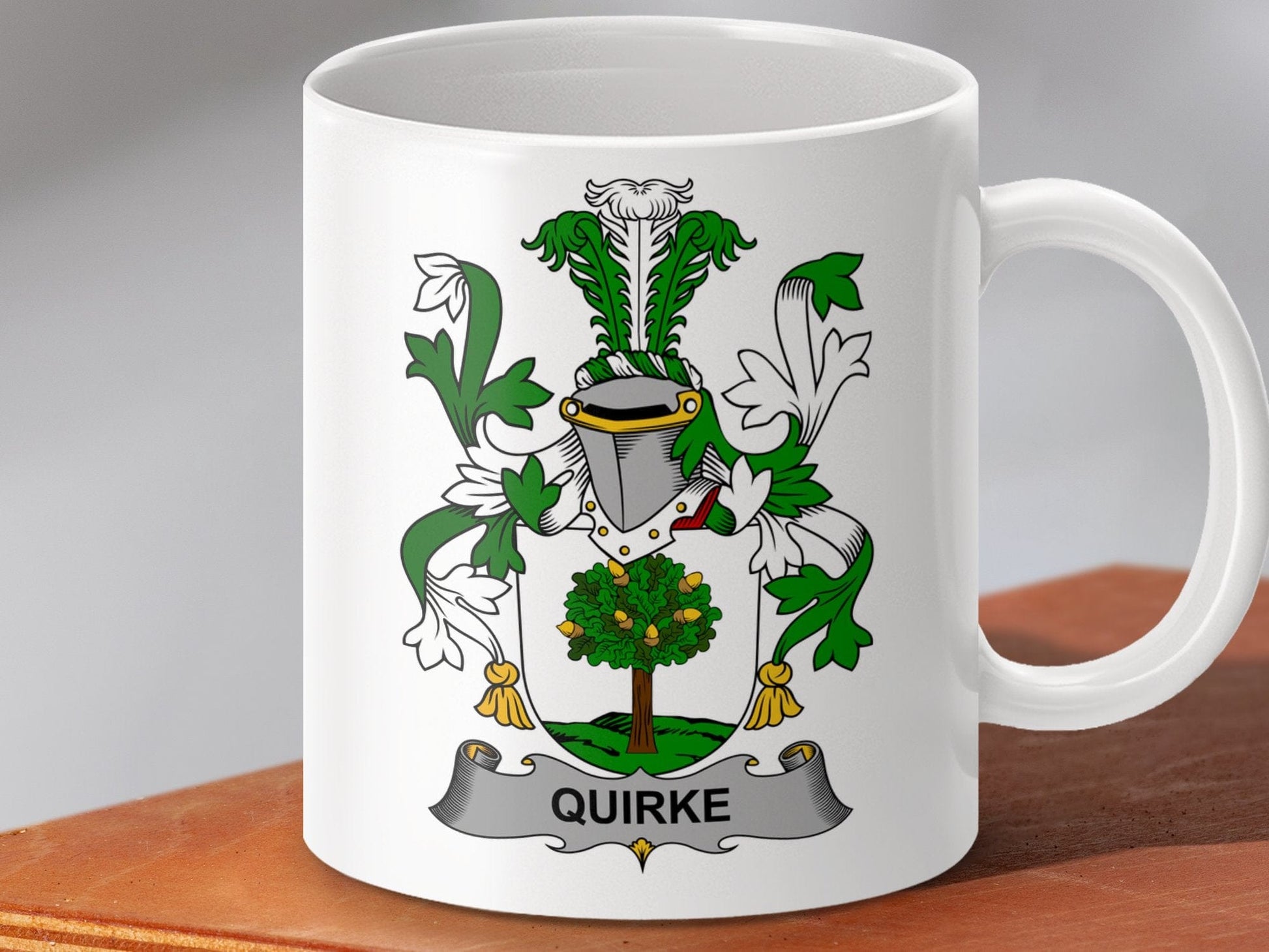 Physical Item 11oz / White Quirke Surname Irish Heraldry Ceramic Mug