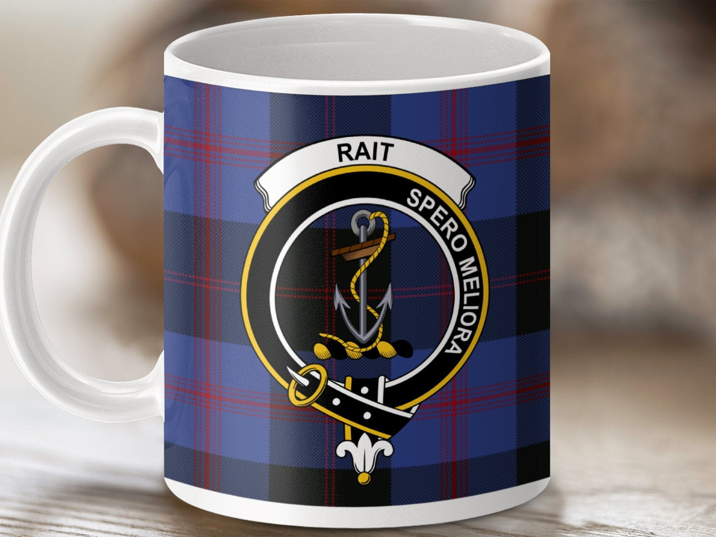 Physical Item 11oz / White Rait Clan Crest Tartan Scottish Mug