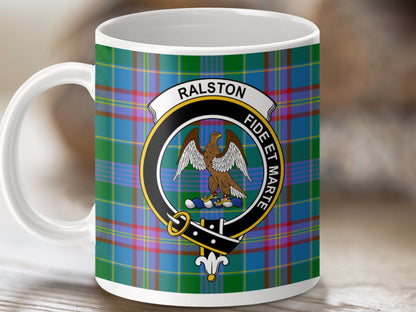 Physical Item 11oz / White Ralston Clan Crest Tartan Scottish Mug