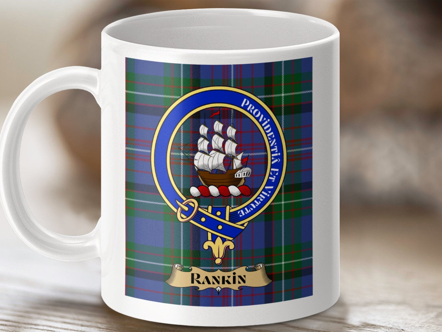 Physical Item 11oz / White Rankin Clan Scottish Tartan Crest Mug