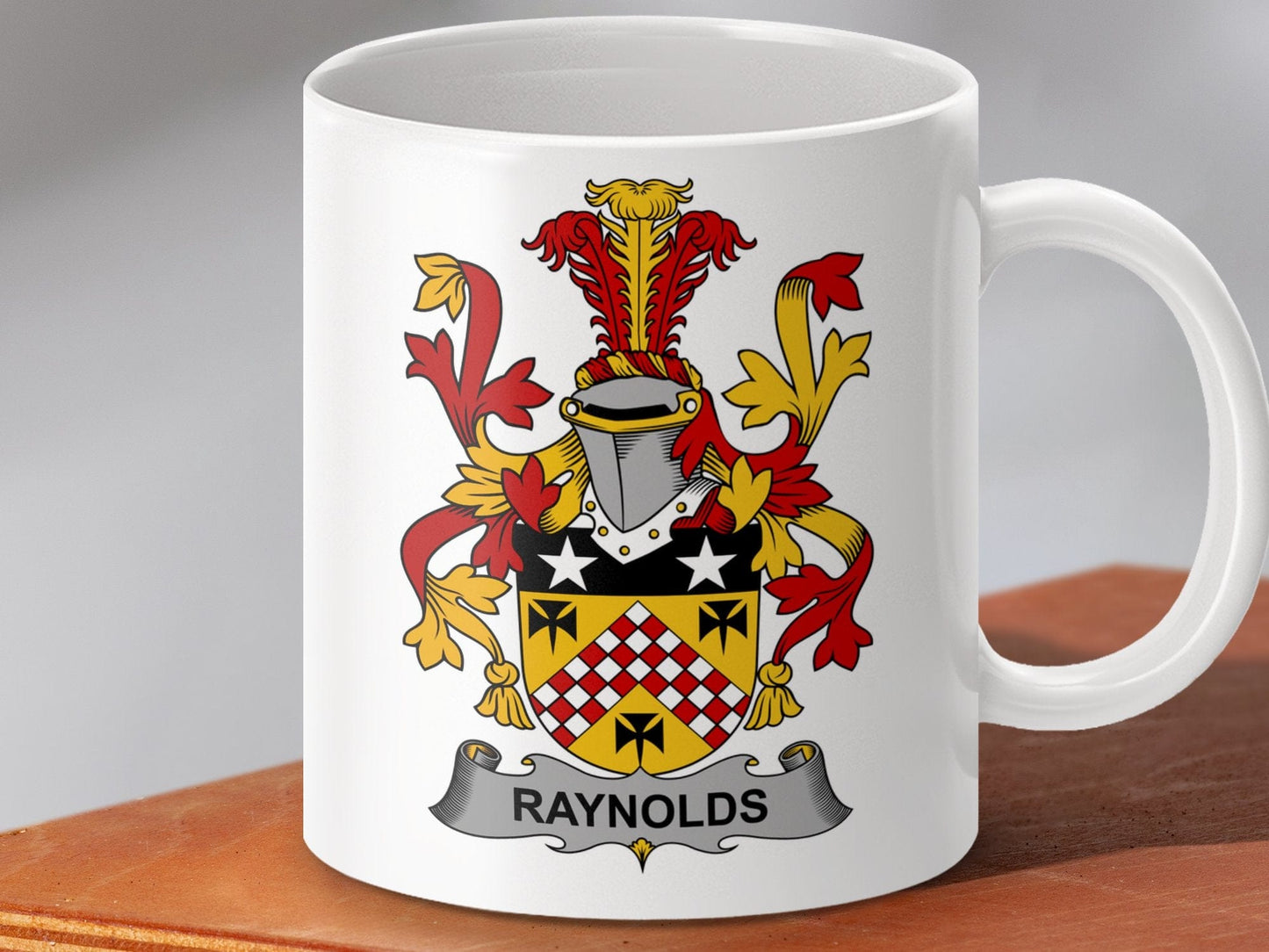 Physical Item 11oz / White Raynolds Surname Irish Heraldry Ceramic Mug