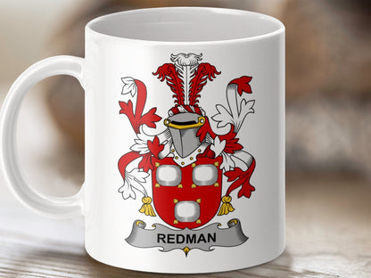 Physical Item 11oz / White Redman Surname Irish Heraldry Ceramic Mug