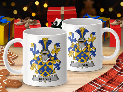 Physical Item 11oz / White Reeves Surname Irish Heraldry Ceramic Mug